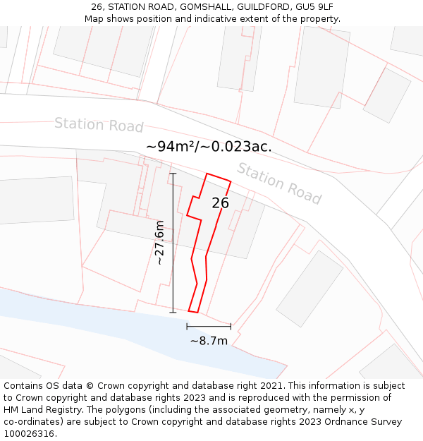 26, STATION ROAD, GOMSHALL, GUILDFORD, GU5 9LF: Plot and title map