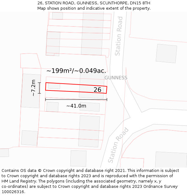 26, STATION ROAD, GUNNESS, SCUNTHORPE, DN15 8TH: Plot and title map