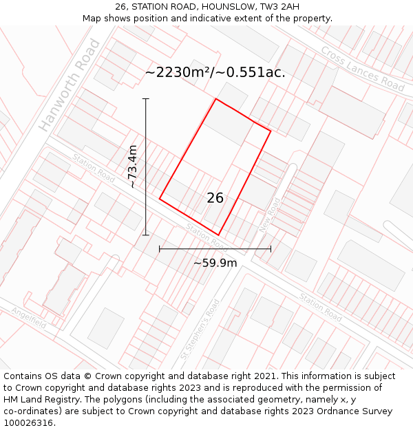 26, STATION ROAD, HOUNSLOW, TW3 2AH: Plot and title map