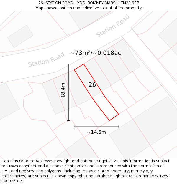26, STATION ROAD, LYDD, ROMNEY MARSH, TN29 9EB: Plot and title map