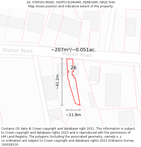 26, STATION ROAD, NORTH ELMHAM, DEREHAM, NR20 5HH: Plot and title map