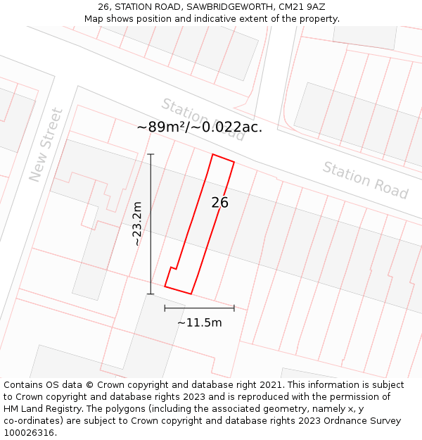 26, STATION ROAD, SAWBRIDGEWORTH, CM21 9AZ: Plot and title map