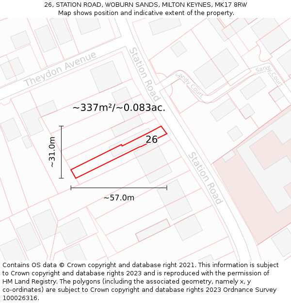 26, STATION ROAD, WOBURN SANDS, MILTON KEYNES, MK17 8RW: Plot and title map
