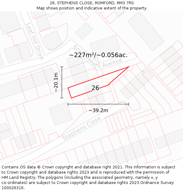 26, STEPHENS CLOSE, ROMFORD, RM3 7RS: Plot and title map