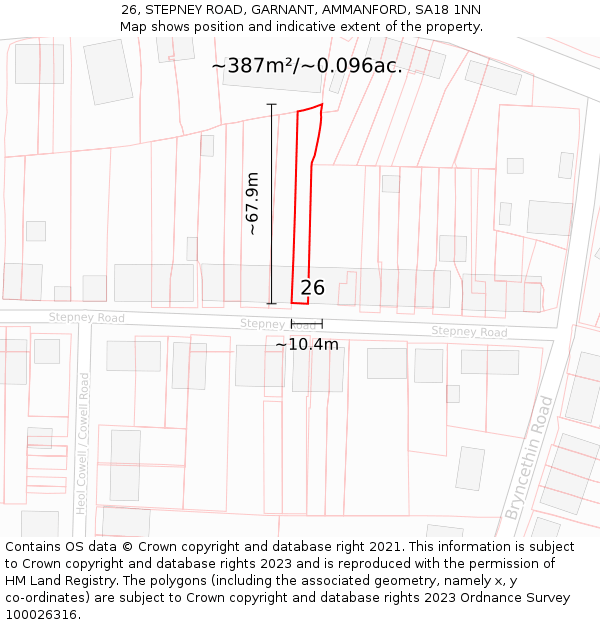 26, STEPNEY ROAD, GARNANT, AMMANFORD, SA18 1NN: Plot and title map