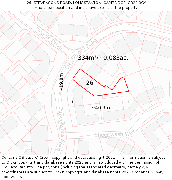 26, STEVENSONS ROAD, LONGSTANTON, CAMBRIDGE, CB24 3GY: Plot and title map