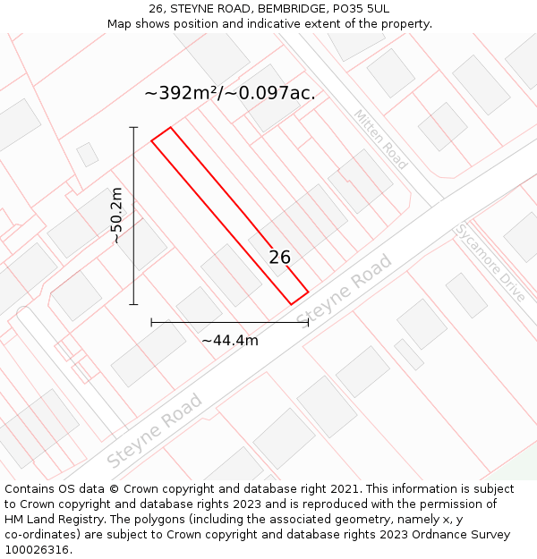 26, STEYNE ROAD, BEMBRIDGE, PO35 5UL: Plot and title map