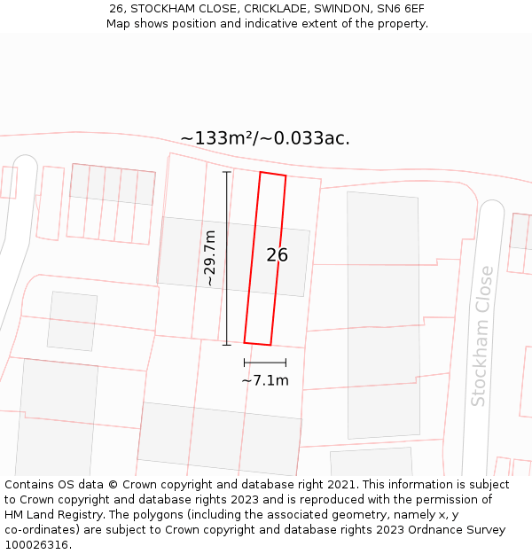 26, STOCKHAM CLOSE, CRICKLADE, SWINDON, SN6 6EF: Plot and title map