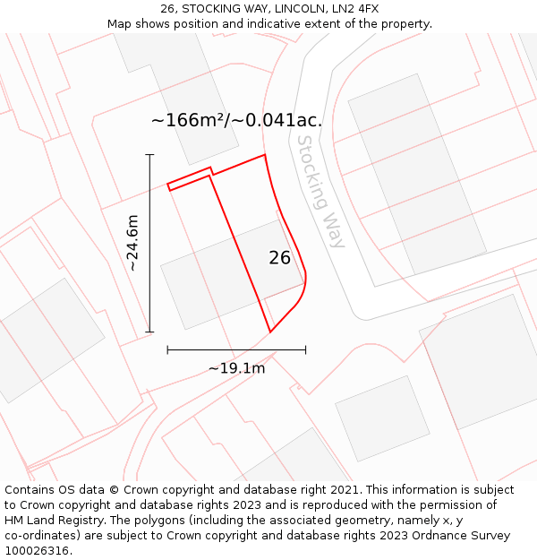 26, STOCKING WAY, LINCOLN, LN2 4FX: Plot and title map