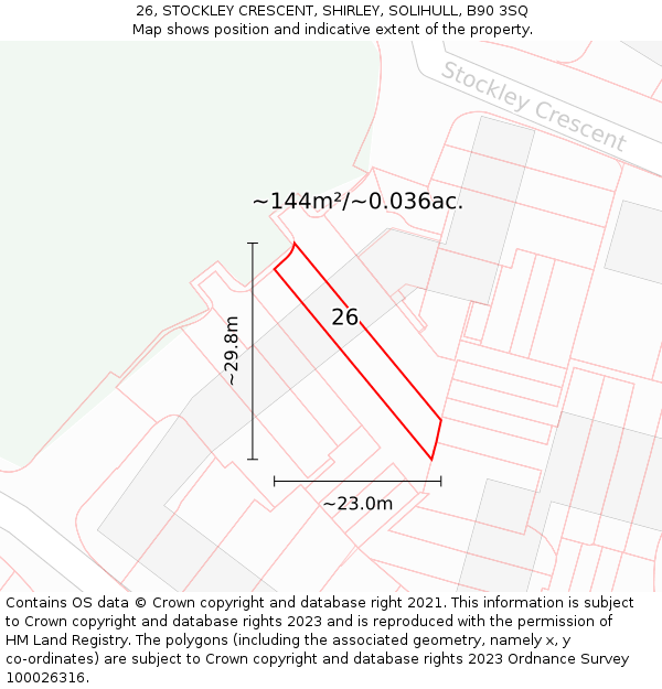 26, STOCKLEY CRESCENT, SHIRLEY, SOLIHULL, B90 3SQ: Plot and title map