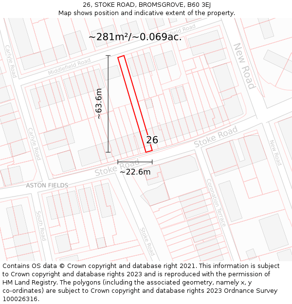 26, STOKE ROAD, BROMSGROVE, B60 3EJ: Plot and title map
