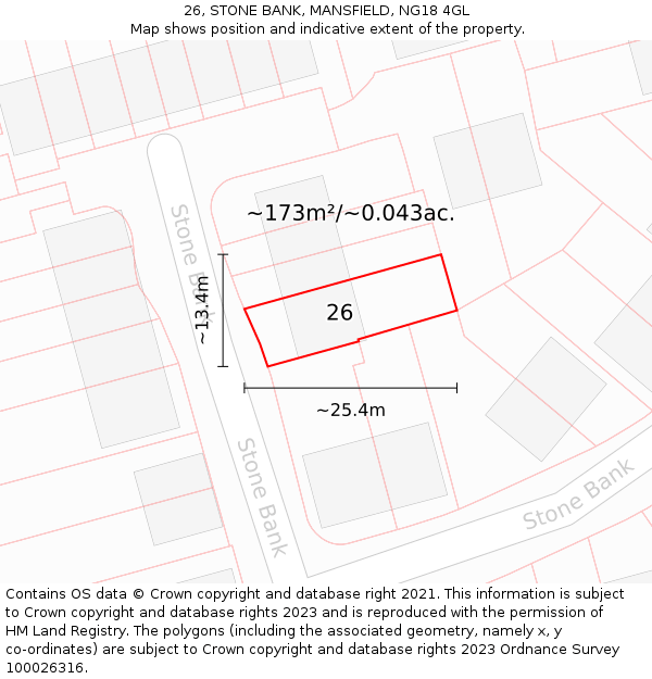 26, STONE BANK, MANSFIELD, NG18 4GL: Plot and title map