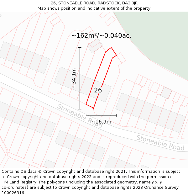 26, STONEABLE ROAD, RADSTOCK, BA3 3JR: Plot and title map