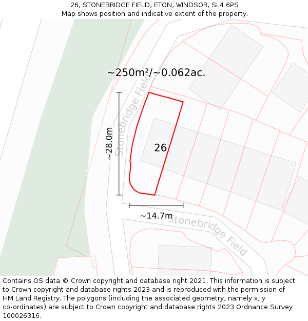 26, STONEBRIDGE FIELD, ETON, WINDSOR, SL4 6PS: Plot and title map