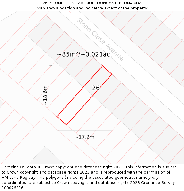 26, STONECLOSE AVENUE, DONCASTER, DN4 0BA: Plot and title map