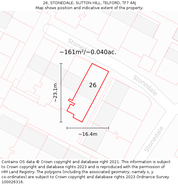 26, STONEDALE, SUTTON HILL, TELFORD, TF7 4AJ: Plot and title map