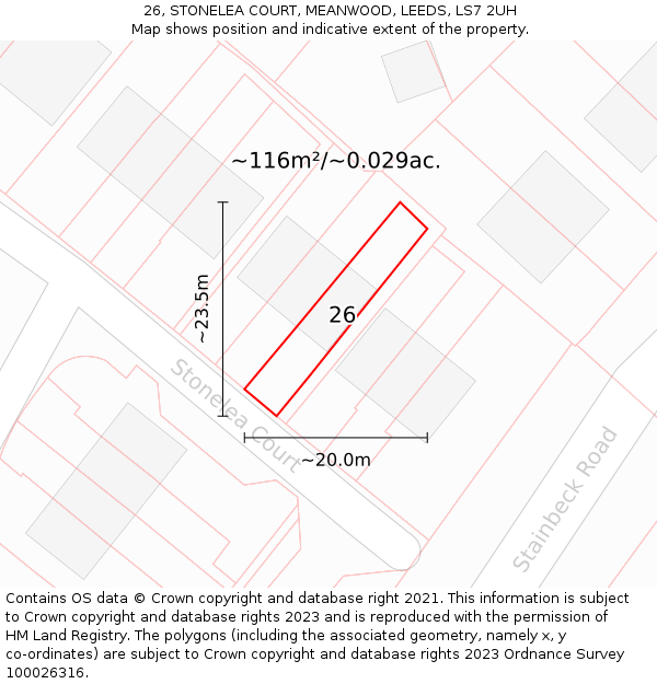 26, STONELEA COURT, MEANWOOD, LEEDS, LS7 2UH: Plot and title map