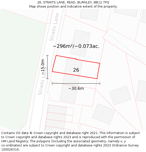 26, STRAITS LANE, READ, BURNLEY, BB12 7PQ: Plot and title map