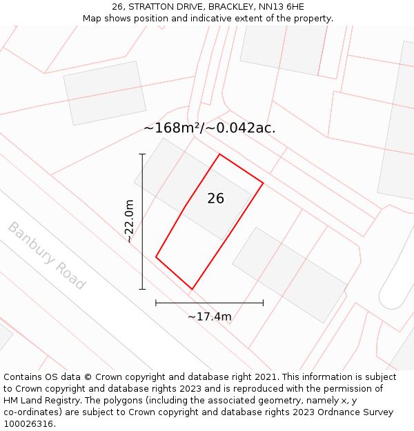 26, STRATTON DRIVE, BRACKLEY, NN13 6HE: Plot and title map