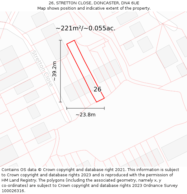26, STRETTON CLOSE, DONCASTER, DN4 6UE: Plot and title map
