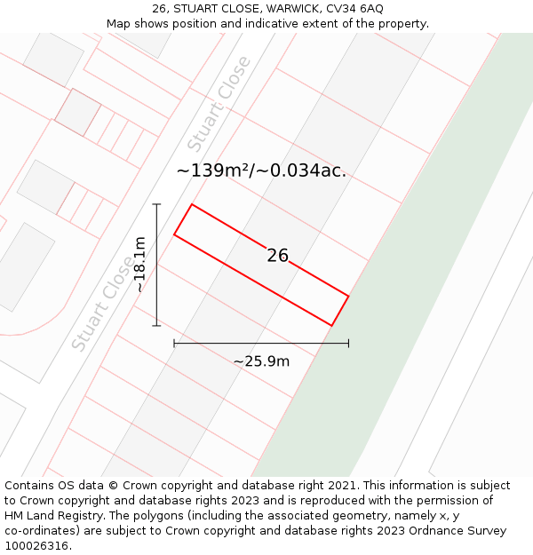 26, STUART CLOSE, WARWICK, CV34 6AQ: Plot and title map