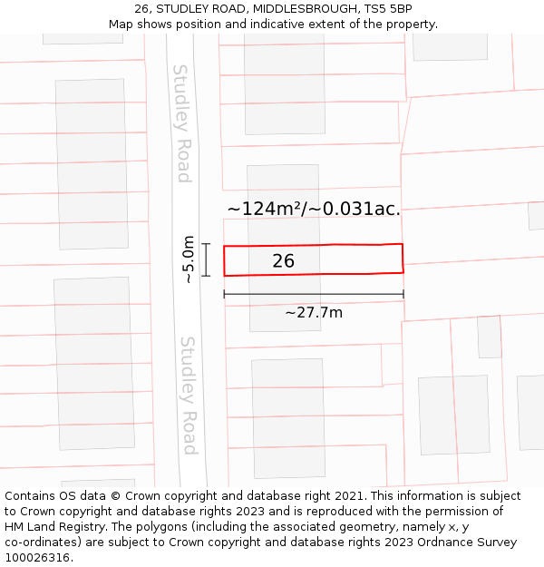 26, STUDLEY ROAD, MIDDLESBROUGH, TS5 5BP: Plot and title map