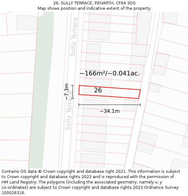 26, SULLY TERRACE, PENARTH, CF64 3DS: Plot and title map