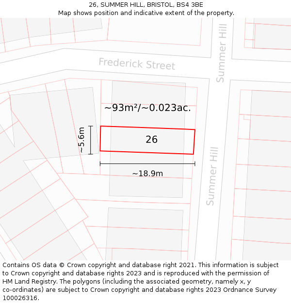 26, SUMMER HILL, BRISTOL, BS4 3BE: Plot and title map