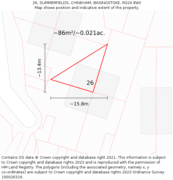 26, SUMMERFIELDS, CHINEHAM, BASINGSTOKE, RG24 8WX: Plot and title map