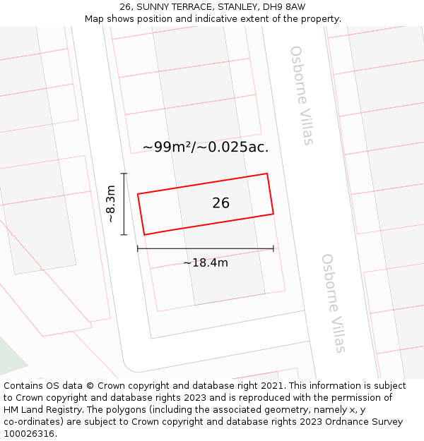 26, SUNNY TERRACE, STANLEY, DH9 8AW: Plot and title map
