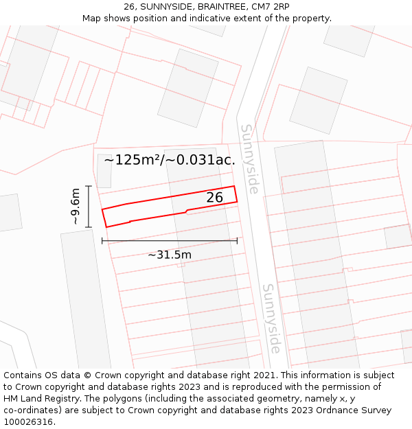 26, SUNNYSIDE, BRAINTREE, CM7 2RP: Plot and title map