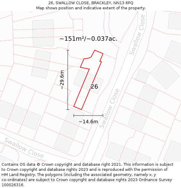 26, SWALLOW CLOSE, BRACKLEY, NN13 6PQ: Plot and title map