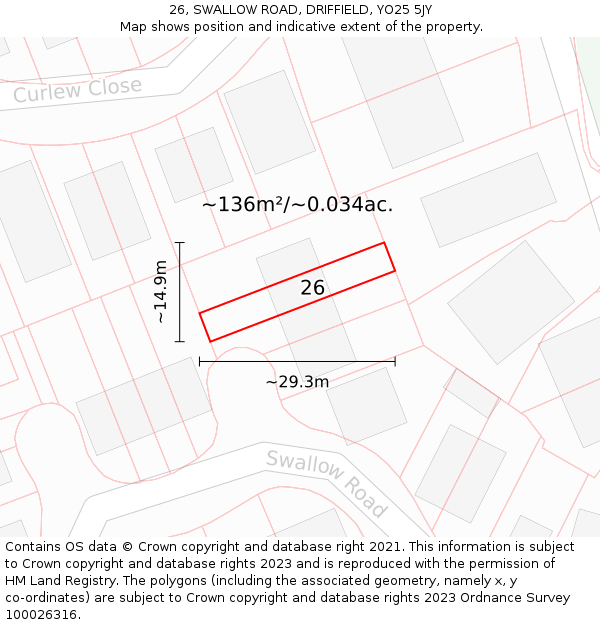 26, SWALLOW ROAD, DRIFFIELD, YO25 5JY: Plot and title map