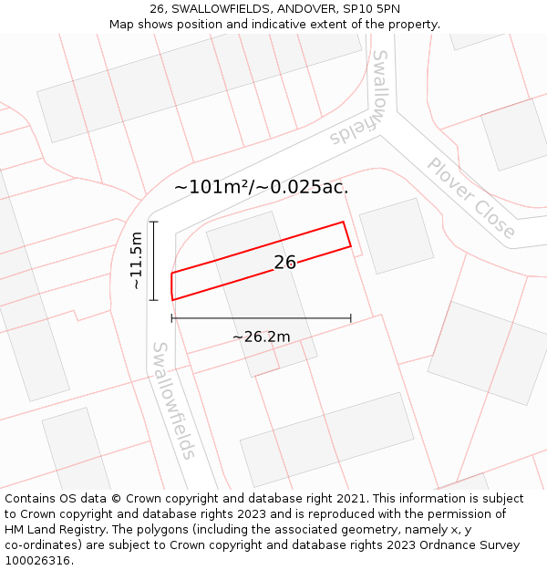26, SWALLOWFIELDS, ANDOVER, SP10 5PN: Plot and title map