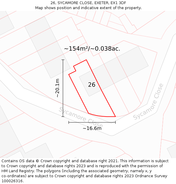 26, SYCAMORE CLOSE, EXETER, EX1 3DF: Plot and title map