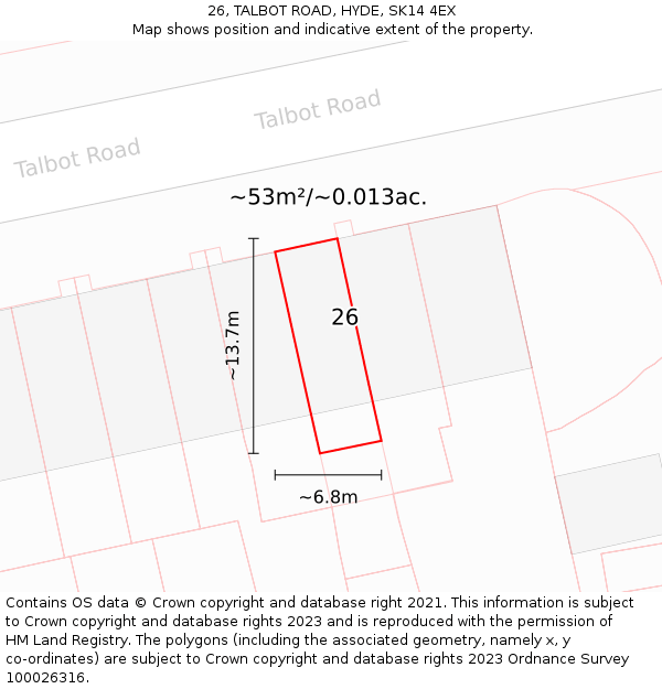 26, TALBOT ROAD, HYDE, SK14 4EX: Plot and title map