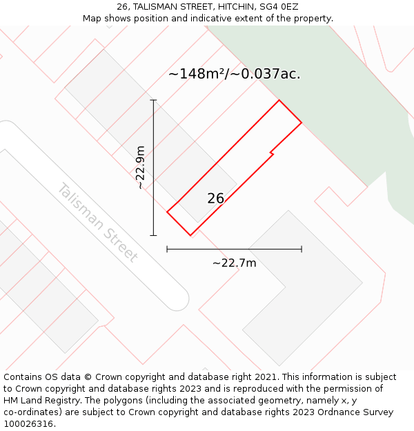 26, TALISMAN STREET, HITCHIN, SG4 0EZ: Plot and title map