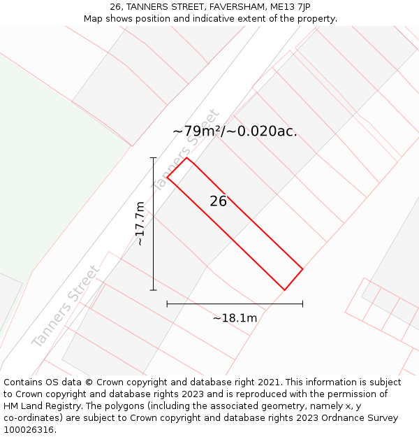 26, TANNERS STREET, FAVERSHAM, ME13 7JP: Plot and title map
