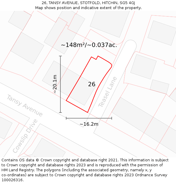 26, TANSY AVENUE, STOTFOLD, HITCHIN, SG5 4GJ: Plot and title map
