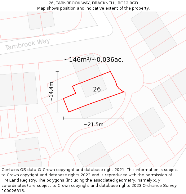 26, TARNBROOK WAY, BRACKNELL, RG12 0GB: Plot and title map