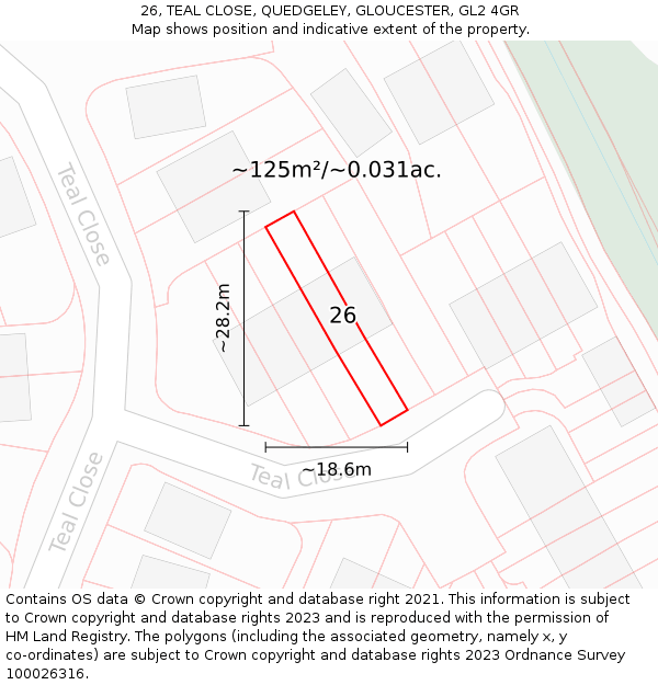 26, TEAL CLOSE, QUEDGELEY, GLOUCESTER, GL2 4GR: Plot and title map