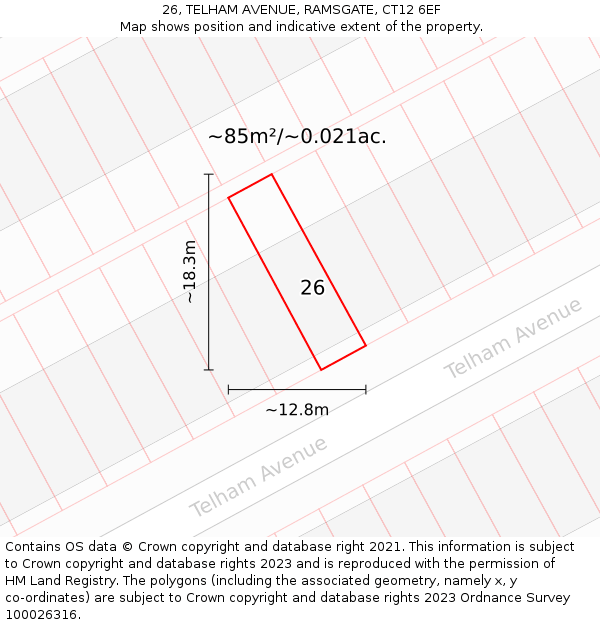 26, TELHAM AVENUE, RAMSGATE, CT12 6EF: Plot and title map