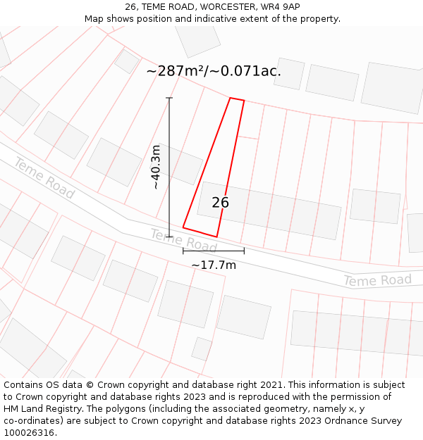 26, TEME ROAD, WORCESTER, WR4 9AP: Plot and title map