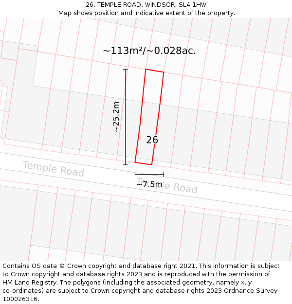 26, TEMPLE ROAD, WINDSOR, SL4 1HW: Plot and title map