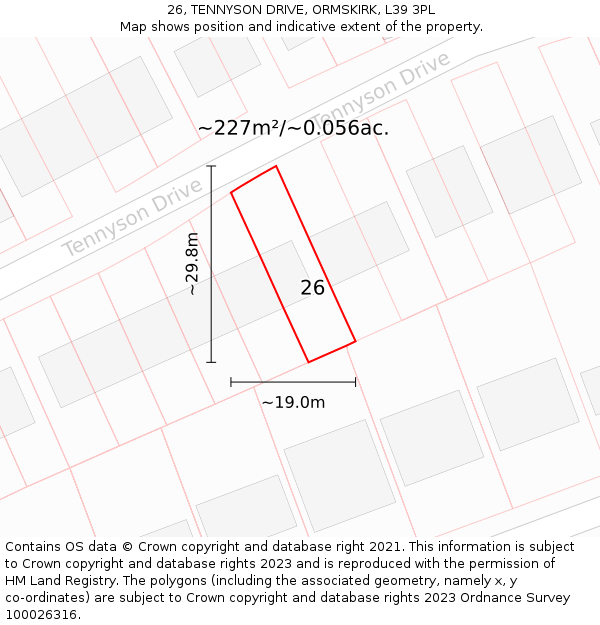 26, TENNYSON DRIVE, ORMSKIRK, L39 3PL: Plot and title map