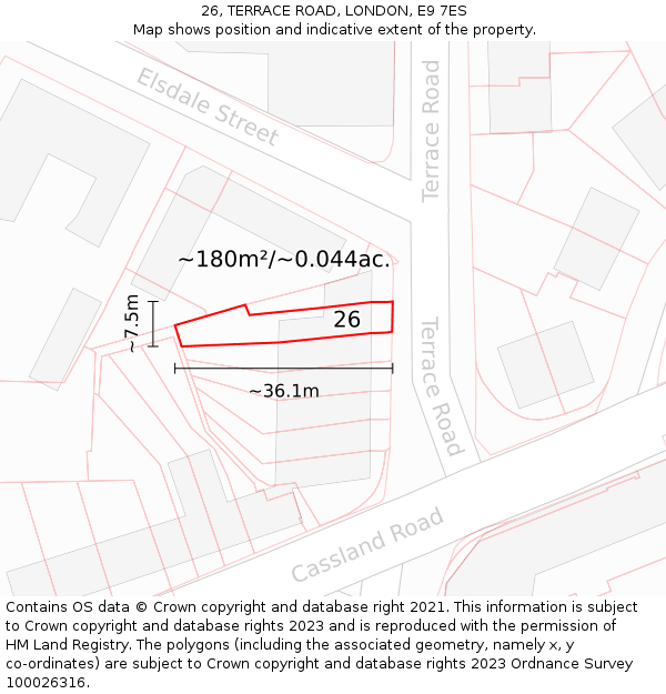 26, TERRACE ROAD, LONDON, E9 7ES: Plot and title map
