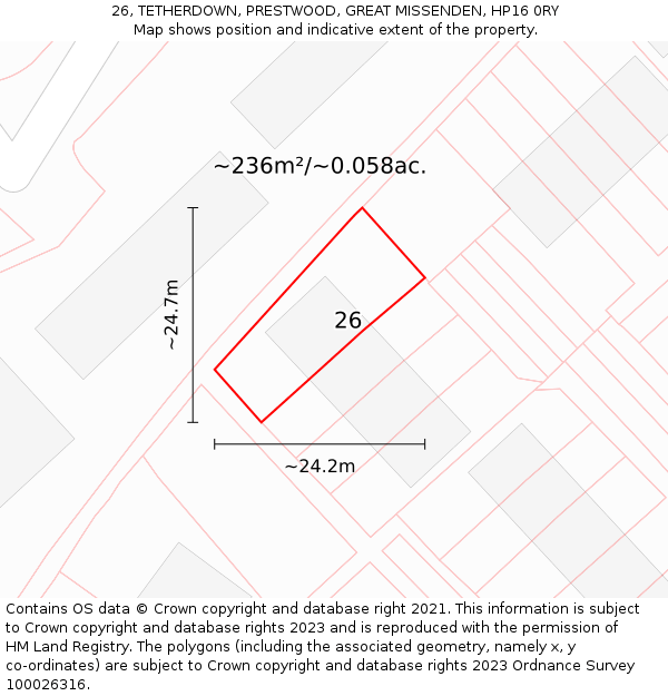 26, TETHERDOWN, PRESTWOOD, GREAT MISSENDEN, HP16 0RY: Plot and title map