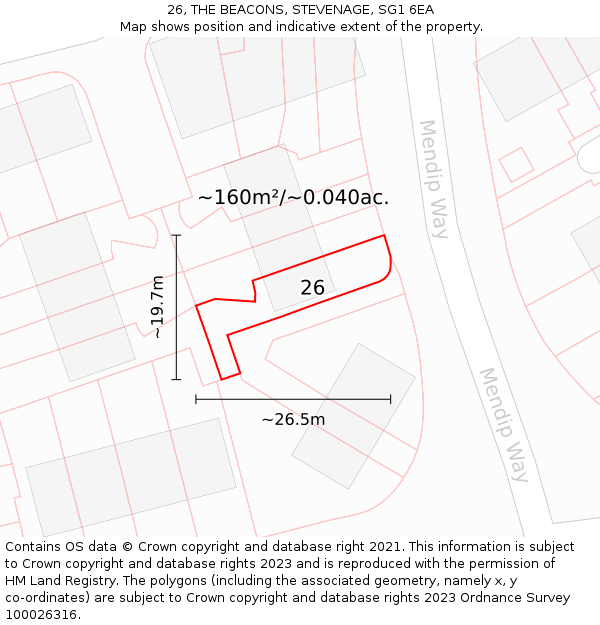26, THE BEACONS, STEVENAGE, SG1 6EA: Plot and title map