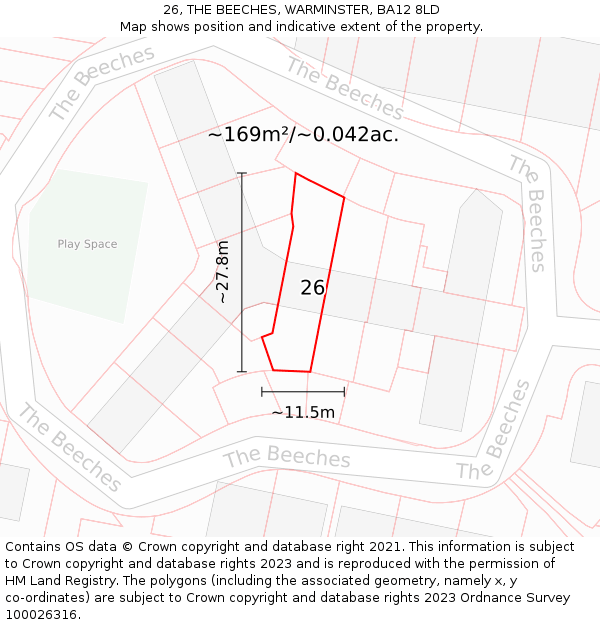 26, THE BEECHES, WARMINSTER, BA12 8LD: Plot and title map