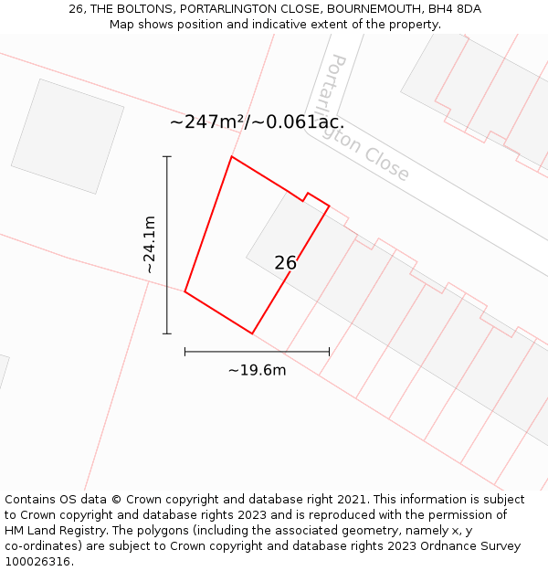 26, THE BOLTONS, PORTARLINGTON CLOSE, BOURNEMOUTH, BH4 8DA: Plot and title map